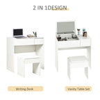 Makeup Desk With Drawer, Vanity Table Set With Flip-up Mirror And Cushioned Stool,