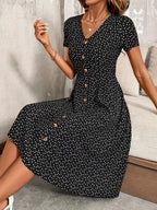 [Women's V-Neck Dress] 2026 Summer New Classic V-Neck Button Waist Dress for Women