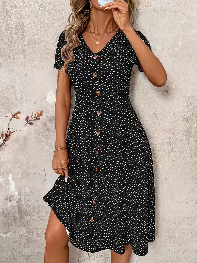 [Women's V-Neck Dress] 2026 Summer New Classic V-Neck Button Waist Dress for Women