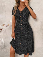 [Women's V-Neck Dress] 2026 Summer New Classic V-Neck Button Waist Dress for Women