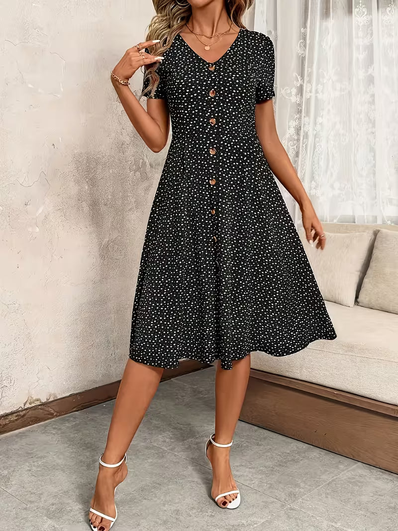 [Women's V-Neck Dress] 2026 Summer New Classic V-Neck Button Waist Dress for Women