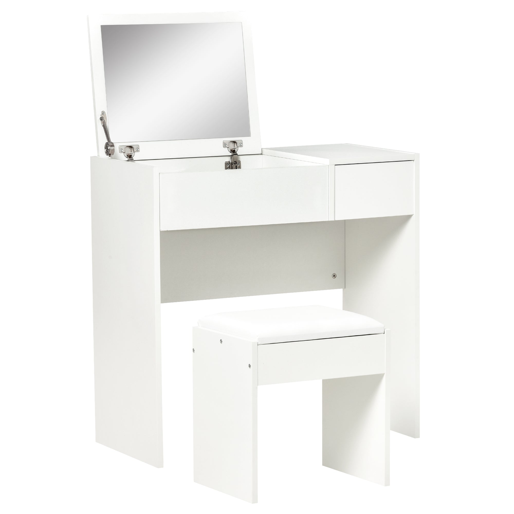 Makeup Desk With Drawer, Vanity Table Set With Flip-up Mirror And Cushioned Stool,