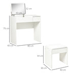 Makeup Desk With Drawer, Vanity Table Set With Flip-up Mirror And Cushioned Stool,