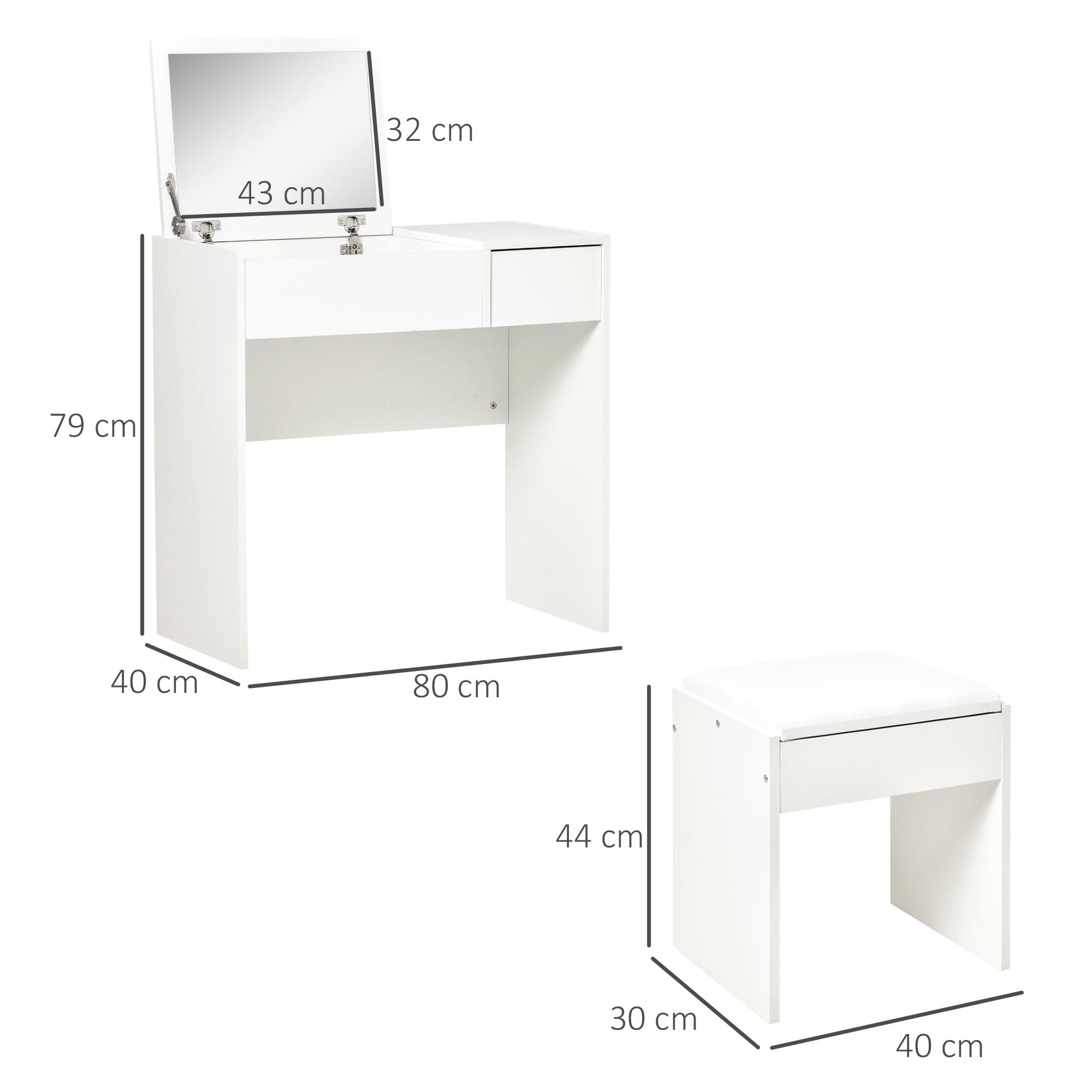 Makeup Desk With Drawer, Vanity Table Set With Flip-up Mirror And Cushioned Stool,