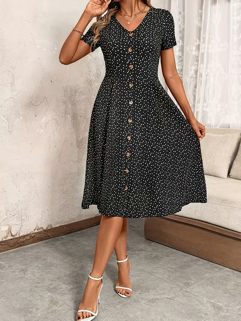 [Women's V-Neck Dress] 2026 Summer New Classic V-Neck Button Waist Dress for Women
